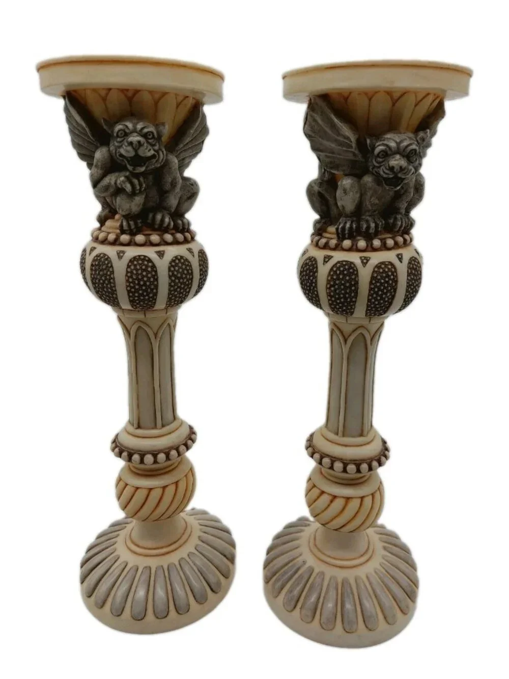 Harmony Kingdom Gargoyle Candle Pedestal Holder Set Of 2 11.5
